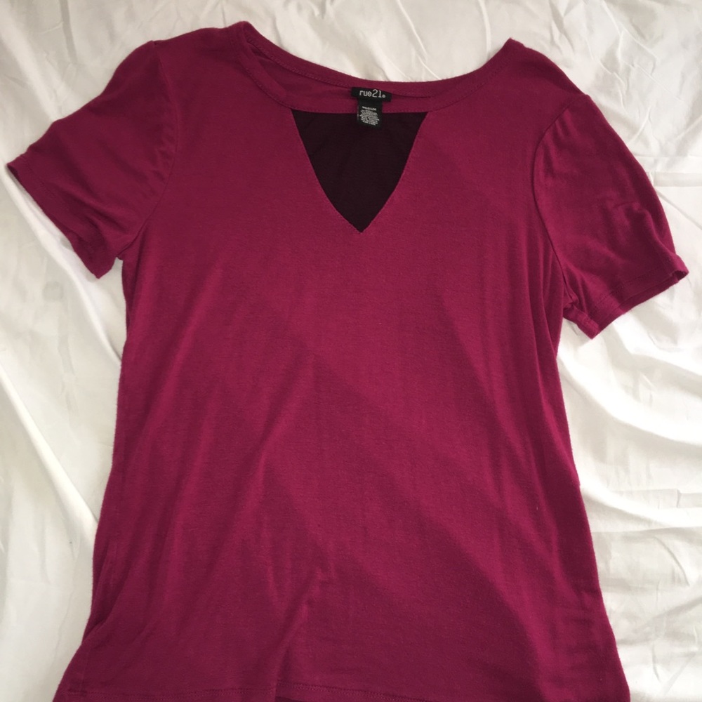 Maroon top with mesh cutout